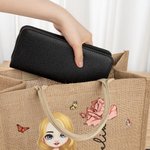 Sac en Jute Personnalisé avec Dessin Femme Fleur de Naissance Nom Style Fermeture Éclair Magnétique Optionnelle Cadeau Anniversaire pour Femme Fille