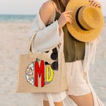 Personalized Doodle Apple Pencil Monogram Jute Tote Bag Teacher's Day Appreciation Gift for Teacher