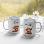 Taza de Cerámica de 11oz Personalizada con el Nombre de la Vaca de las Tierras Altas Regalo de Cumpleaños para los Amantes de las Vacas