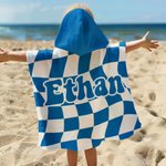 Personalised Multicolor Checkerboard Soft Quick Dry Hooded Beach Towel with Name Summer Vacation Travel Essentials Gift for Kids Family