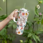 Personalizzato Mamma e bambini mano nella mano Fiori 3D 40 oz Tumbler isolato con nomi e cannuccia Regalo per la festa della mamma nonna