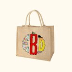 Personalized Doodle Apple Pencil Monogram Jute Tote Bag Teacher's Day Appreciation Gift for Teacher