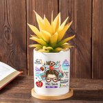 Personalized Cute Cartoon Pencil Apple Teach Love Inspire Ceramic Plant Pot with Name and Bamboo Base Appreciation Back to School Gift for Teacher