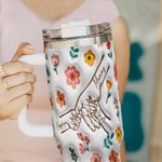 Personalizzato Mamma e bambini mano nella mano Fiori 3D 40 oz Tumbler isolato con nomi e cannuccia Regalo per la festa della mamma nonna