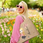 Sac en Jute Personnalisé avec Dessin Femme Fleur de Naissance Nom Style Fermeture Éclair Magnétique Optionnelle Cadeau Anniversaire pour Femme Fille