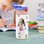 Bouteille Isotherme 350ml Personnalisée avec Photo de Visage Initiale Nom Cadeau Anniversaire Retour à l'École pour Enfant