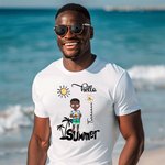 Personalised Hello Summer Palm Tree Cartoon 100% Cotton T-Shirt with Birth Flower and Name Holiday Beach Party Birthday Gift for Women Men