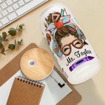 Personalizzato divertente Cartoon Donne Matita Mela Tema Insegnante 20 oz Bicchiere di vetro smerigliato con nome Apprezzamento Regalo di ritorno a sc