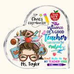 Personalised Funny Cartoon Pencil Apple Teach Love Inspire Acrylic Heart Plaque with Name Desk Decor Appreciation Back to School Gift for Teacher