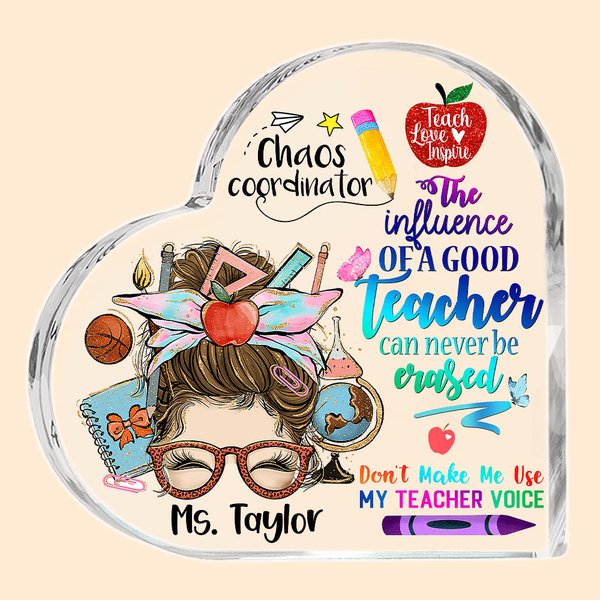 Personalizado Divertido Lápiz de dibujos animados de Apple Enseñar Amor Inspirar acrílico Corazón Placa con nombre Decoración de escritorio Apreciació