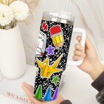 Personalised Colourful Composition Book Apple Crayon 40oz Insulated Tumbler with Name and Straw Back to School Appreciation Gift for Teacher