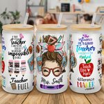 Personalizzato divertente Cartoon Donne Matita Mela Tema Insegnante 20 oz Bicchiere di vetro smerigliato con nome Apprezzamento Regalo di ritorno a sc