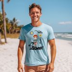 Personalised Hello Summer Palm Tree Cartoon 100% Cotton T-Shirt with Birth Flower and Name Holiday Beach Party Birthday Gift for Women Men