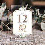 Personalized Birth Flower Tree Number Acrylic Wedding Table Number Sign Display Stand with Names and Date Wedding Gift for Couple Bride Groom