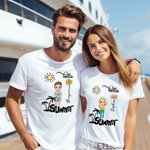 Personalised Hello Summer Palm Tree Cartoon 100% Cotton T-Shirt with Birth Flower and Name Holiday Beach Party Birthday Gift for Women Men