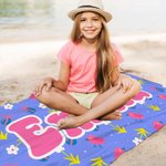 Personalized Colourful Cute Bunny Flower Beach Towel with Name Birthday Summer Party Gift for Kid