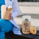 Personalised Stethoscope Birth Flower Bow 20oz Name Frosted Glass Tumbler with Bamboo Lid and Straw Appreciation Graduation Gift for Nurse Doctor