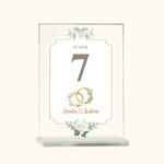 Personalized Birth Flower Tree Number Acrylic Wedding Table Number Sign Display Stand with Names and Date Wedding Gift for Couple Bride Groom