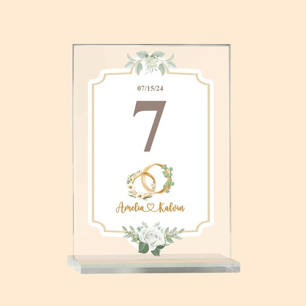 Plaque de Numéro de Table en Acrylique Personnalisée avec Numéro Feuille et Fleur de Naissance et Noms Accessoire de Mariage Cadeau pour Couple Mariés
