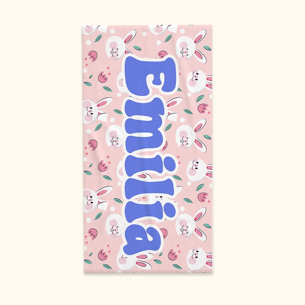 Serviette de Plage Personnalisée avec Nom Motif Animaux Plantes Mignons Cadeau Anniversaire Fête d'Été pour Enfant