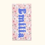 Personalized Colourful Cute Bunny Flower Beach Towel with Name Birthday Summer Party Gift for Kid