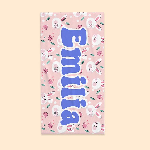 Personalized Colorful Cute Bunny Flower Beach Towel with Name Birthday Summer Party Gift for Kid