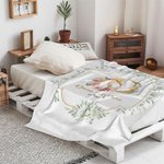 Personalised Birth Flower and Birth Leaf Rings Soft Throw Blanket with Name and Date Wedding Anniversary Home Decor Gift for Couple