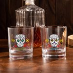 Personalised Mexican Floral Sugar Skull 10oz Old Fashioned Whisky Rocks Glass with Name Gothic Day of the Dead Gift for Family Friend