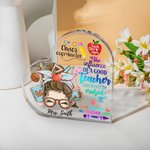 Personalised Funny Cartoon Pencil Apple Teach Love Inspire Acrylic Heart Plaque with Name Desk Decor Appreciation Back to School Gift for Teacher