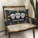 Personalizzato messicano floreale teschio di zucchero rettangolare cuscino di copertura con nome gotico Home Decor Giorno dei morti regalo per la fami