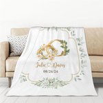 Personalised Birth Flower and Birth Leaf Rings Soft Throw Blanket with Name and Date Wedding Anniversary Home Decor Gift for Couple