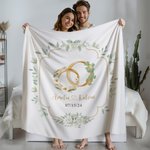 Personalised Birth Flower and Birth Leaf Rings Soft Throw Blanket with Name and Date Wedding Anniversary Home Decor Gift for Couple