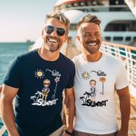 Personalised Hello Summer Palm Tree Cartoon 100% Cotton T-Shirt with Birth Flower and Name Holiday Beach Party Birthday Gift for Women Men