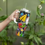 Personalised Colourful Composition Book Apple Crayon 40oz Insulated Tumbler with Name and Straw Back to School Appreciation Gift for Teacher