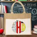 Bolsa de yute grande con asa personalizada con monograma de garabatos Regalo de agradecimiento para profesores educadores en el Día del Maestro