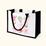 Personalized Pink Coquette Bow Pencil Globe Large Canvas Tote Bag with Text Teacher's Day Thank You Gift for Teacher