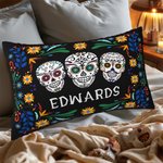 Personalizzato messicano floreale teschio di zucchero rettangolare cuscino di copertura con nome gotico Home Decor Giorno dei morti regalo per la fami