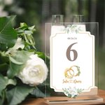 Personalized Birth Flower Tree Number Acrylic Wedding Table Number Sign Display Stand with Names and Date Wedding Gift for Couple Bride Groom