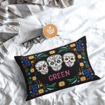 Personalizzato messicano floreale teschio di zucchero rettangolare cuscino di copertura con nome gotico Home Decor Giorno dei morti regalo per la fami