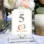 Personalized Birth Flower Tree Number Acrylic Wedding Table Number Sign Display Stand with Names and Date Wedding Gift for Couple Bride Groom