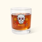 Personalised Mexican Floral Sugar Skull 10oz Old Fashioned Whisky Rocks Glass with Name Gothic Day of the Dead Gift for Family Friend