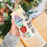 Personalizzato divertente Cartoon Donne Matita Mela Tema Insegnante 20 oz Bicchiere di vetro smerigliato con nome Apprezzamento Regalo di ritorno a sc