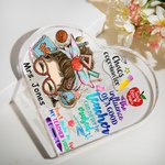 Personalised Funny Cartoon Pencil Apple Teach Love Inspire Acrylic Heart Plaque with Name Desk Decor Appreciation Back to School Gift for Teacher