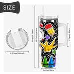 Personalised Colourful Composition Book Apple Crayon 40oz Insulated Tumbler with Name and Straw Back to School Appreciation Gift for Teacher