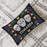 Personalizzato messicano floreale teschio di zucchero rettangolare cuscino di copertura con nome gotico Home Decor Giorno dei morti regalo per la fami