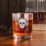 Personalised Mexican Floral Sugar Skull 10oz Old Fashioned Whisky Rocks Glass with Name Gothic Day of the Dead Gift for Family Friend