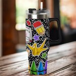 Personalised Colourful Composition Book Apple Crayon 40oz Insulated Tumbler with Name and Straw Back to School Appreciation Gift for Teacher