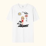 Personalised Hello Summer Palm Tree Cartoon 100% Cotton T-Shirt with Birth Flower and Name Holiday Beach Party Birthday Gift for Women Men