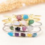 Personalizado 1-5 Cristal Raw Birthstones Ajustable Familia Bangle Día de la Madre Cumpleaños Regalo para las mujeres