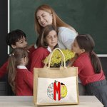 Bolsa de yute grande con asa personalizada con monograma de garabatos Regalo de agradecimiento para profesores educadores en el Día del Maestro